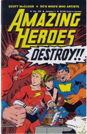 Amazing Heroes 109 published by Fantagraphics with cover art by Scott McCloud