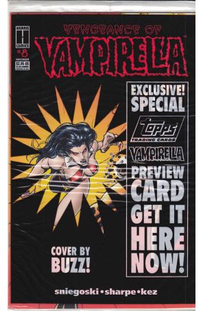 Vengeance of Vampirella 8 (with card) published by Harris with cover art by Andrew Buzz