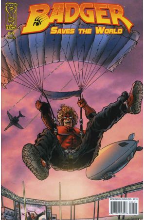 Badger Saves The World 4 published by IDW with cover art by Kevin Caron