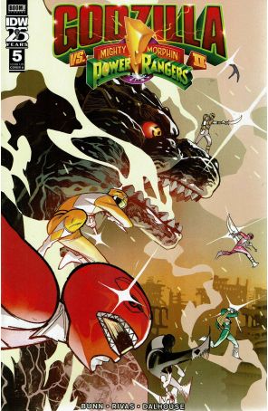 Godzilla Vs. The Mighty Morphin Power Rangers II 5A published by IDW with cover art by Baldemar Rivas