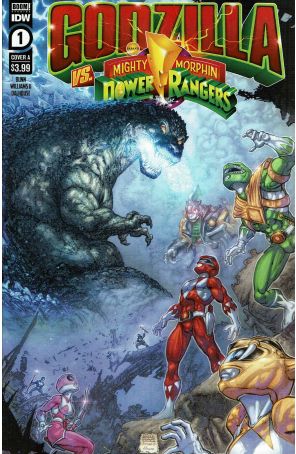 Godzilla Vs. The Mighty Morphin Power Rangers 1A published by IDW with cover art by Freddie Williams II