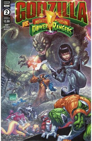 Godzilla Vs. The Mighty Morphin Power Rangers 2A published by IDW with cover art by Freddie Williams II