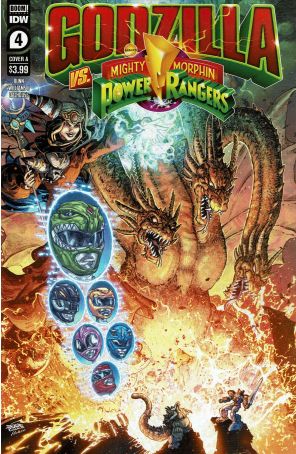 Godzilla Vs. The Mighty Morphin Power Rangers 4A published by IDW with cover art by Freddie Williams II