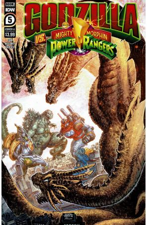 Godzilla Vs. The Mighty Morphin Power Rangers 5A published by IDW with cover art by Freddie Williams II