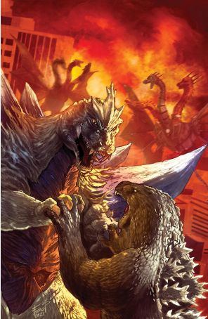 Godzilla: Here There Be Aliens 5C published by IDW with cover art by Fero Pe