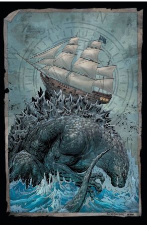 Godzilla: Here There Be Dragons 1C published by IDW with cover art by Tyler Kirkham
