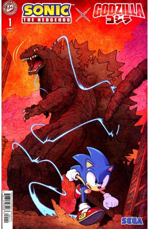 Sonic the Hedgehog X Godzilla 1A published by IDW with cover art by Jack Lawrence
