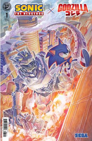 Sonic the Hedgehog X Godzilla 1F published by IDW with cover art by Natalie Haines