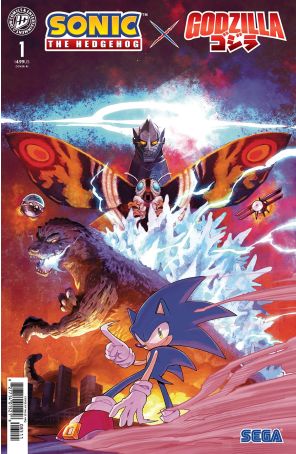 Sonic the Hedgehog X Godzilla 1G published by IDW with cover art by Miles Arq