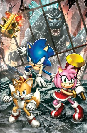 Sonic the Hedgehog X Godzilla 1H published by IDW with cover art by Mico Suayan