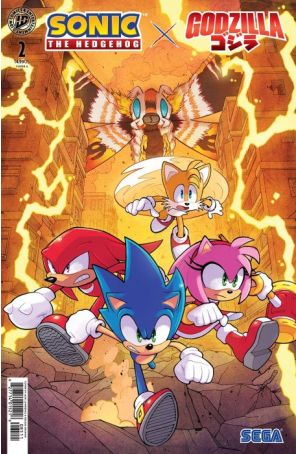 Sonic the Hedgehog X Godzilla 2A published by IDW with cover art by Jack Lawrence