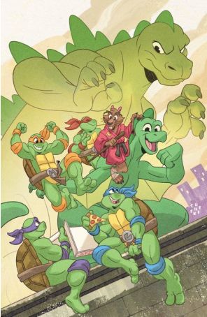 Teenage Mutant Ninja Turtles X Godzilla 1G published by IDW with cover art by Sean “Cheeks” Galloway
