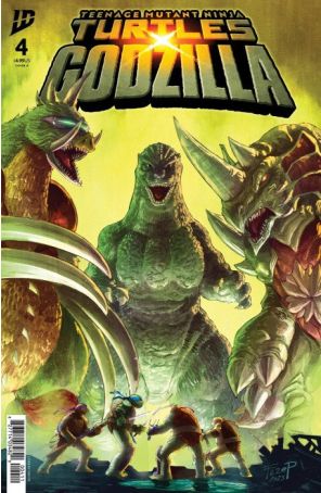 Teenage Mutant Ninja Turtles X Godzilla 4A published by IDW with cover art by Fero Pe