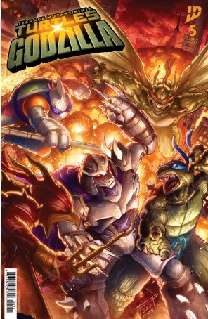 Teenage Mutant Ninja Turtles X Godzilla 5A published by IDW with cover art by Fero Pe