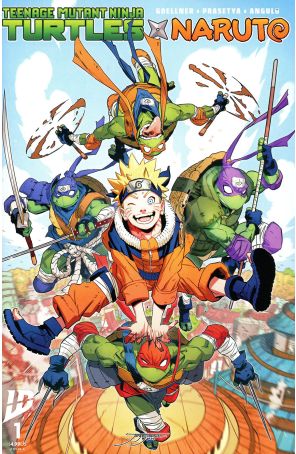 Teenage Mutant Ninja Turtles X Naruto 1A published by IDW with cover art by Jorge Jiménez