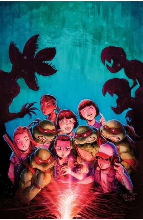 Teenage Mutant Ninja Turtles X Stranger Things 2E published by IDW with cover art by Fero Pe