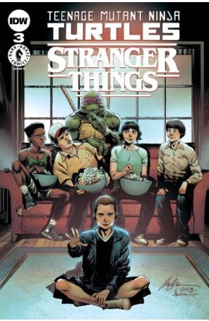 Teenage Mutant Ninja Turtles X Stranger Things 3F published by IDW with cover art by Alberto Jiménez Alburquerque