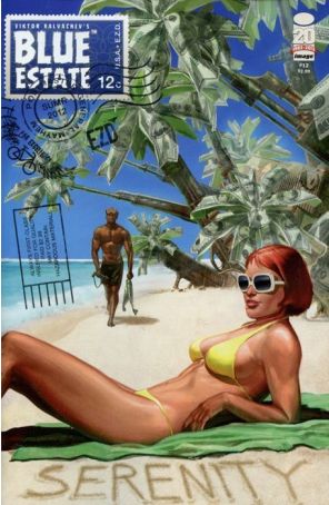 Blue Estate 12 published by Image with cover art by Viktor Kalvachev