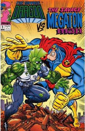 The Savage Dragon Vs. The Savage Megaton Man 1 published by Image with cover art by Donald Simpson and Erik Larsen