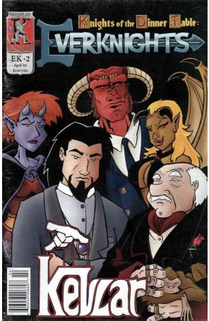 Knights of the Dinner Table: Everknights Minus 2 published by Kenzer and Company with cover art by Manny Vega