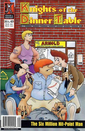 Knights of the Dinner Table 49 published by Kenzer and Company with cover art by George Vrbanic and Jackie Vrbanic
