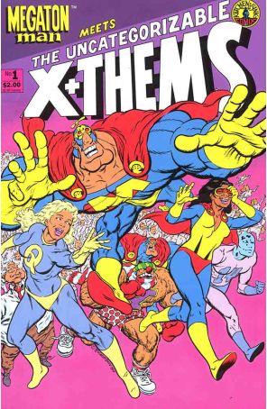 Megaton Man Meets the Uncategorizable X+Thems 1 published by Kitchen Sink with cover art by Donald Simpson