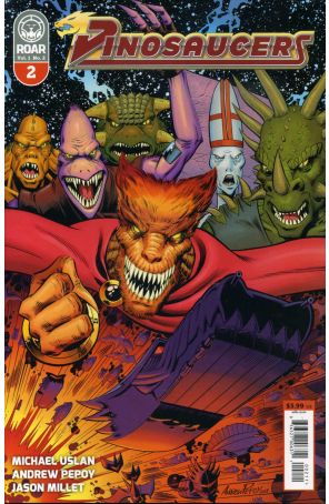 Dinosaucers 2 published by Lion Forge with cover art by Andrew Pepoy
