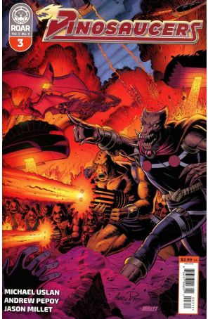 Dinosaucers 3 published by Lion Forge with cover art by Andrew Pepoy