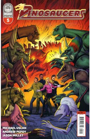 Dinosaucers 5 published by Lion Forge with cover art by Andrew Pepoy
