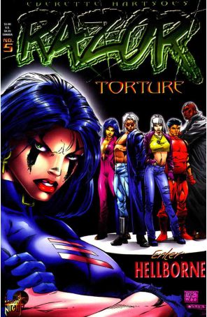 Razor: Torture 5 published by London Night with cover art by Rick Lyon, Kaleb, and Eric Johns