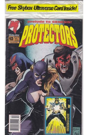 Protectors (Malibu) 12C (Newsstand) (with card) published by Malibu with cover art by Thomas Derenick