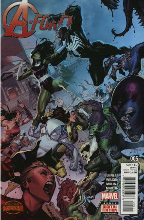 A-Force 5 published by Marvel with cover art by Jim Cheung