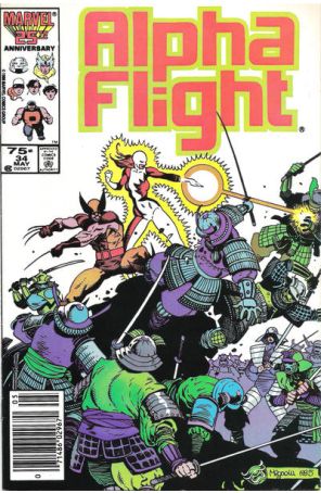 Alpha Flight (1st Series) 34 (Newsstand) published by Marvel with cover art by Mike Mignola