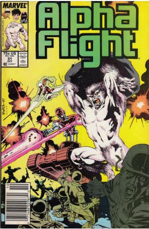 Alpha Flight (1st Series) 51 (Newsstand) published by Marvel with cover art by Hilary Barta