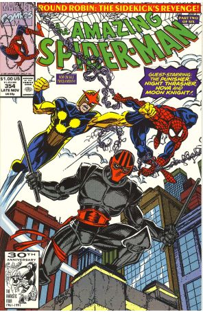 The Amazing Spider-Man 354 published by Marvel with cover art by Mark Bagley
