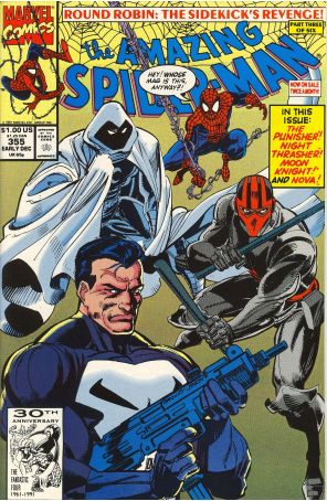The Amazing Spider-Man 355 published by Marvel with cover art by Mark Bagley