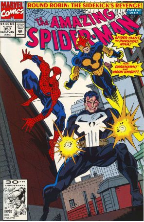 The Amazing Spider-Man 357 published by Marvel with cover art by Mark Bagley
