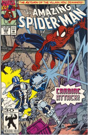 The Amazing Spider-Man 359 published by Marvel with cover art by Mark Bagley