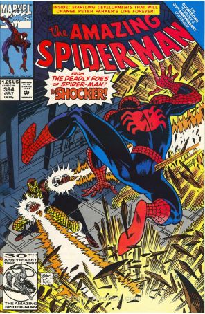 The Amazing Spider-Man 364 published by Marvel with cover art by Mark Bagley