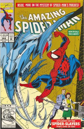 The Amazing Spider-Man 368 published by Marvel with cover art by Mark Bagley