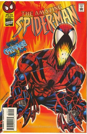 The Amazing Spider-Man 410 published by Marvel with cover art by Mark Bagley