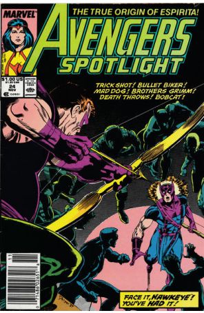 Avengers Spotlight 24 (Newsstand) published by Marvel with cover art by Steve Geiger