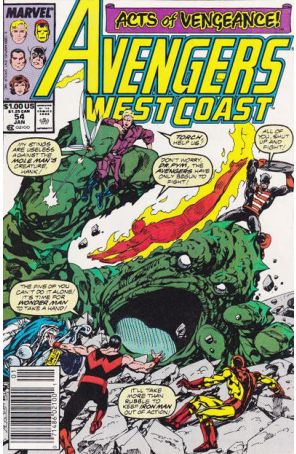 Avengers West Coast 54 (Newsstand) published by Marvel with cover art by John Byrne