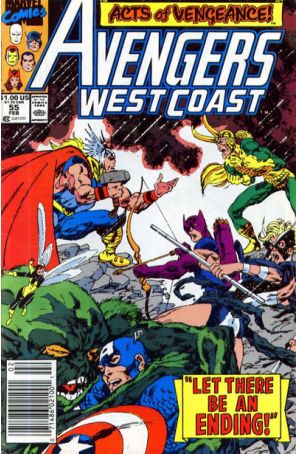 Avengers West Coast 55 (Newsstand) published by Marvel with cover art by John Byrne