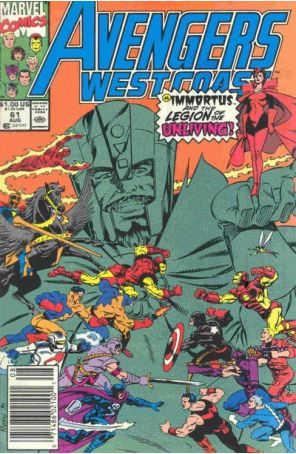 Avengers West Coast 61 (Newsstand) published by Marvel with cover art by Paul Ryan
