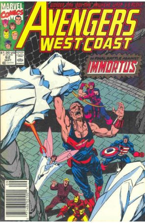 Avengers West Coast 62 (Newsstand) published by Marvel with cover art by Paul Ryan