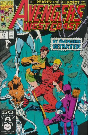 Avengers West Coast 67 published by Marvel with cover art by Paul Ryan