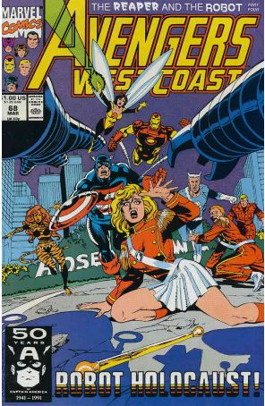 Avengers West Coast 68 published by Marvel with cover art by Paul Ryan