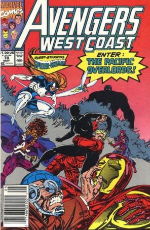 Avengers West Coast 70 (Newsstand) published by Marvel with cover art by Tom Morgan