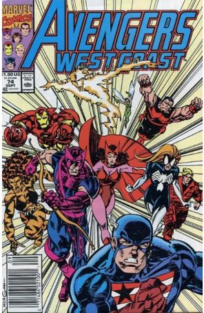 Avengers West Coast 74 (Newsstand) published by Marvel with cover art by Tom Morgan